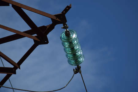 High voltage post at sunset. Electric mastsの写真素材