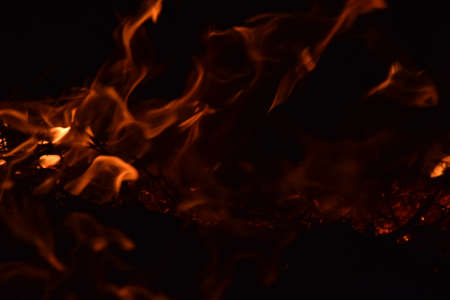 Fire fire. Burning of rice straw at night.