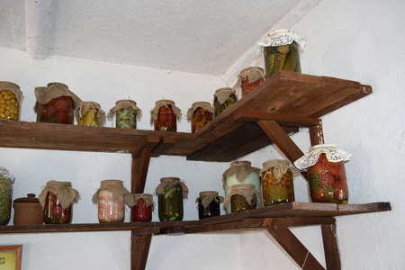 House canned food from vegetables. Stocks of food of residents of the Russian village.の写真素材