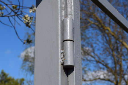 The welded canopies for gate. Installation of gate in a fence.の写真素材