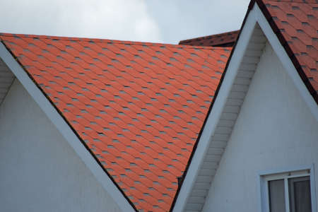 Decorative metal tile on a roof. Types of a roof of roofs.