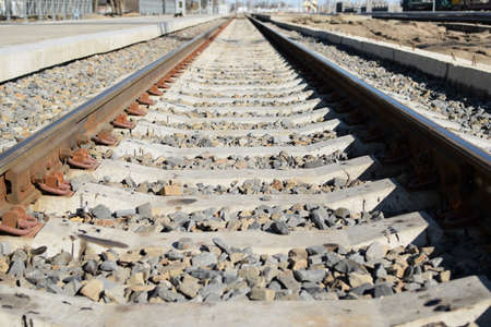 Railroad tracks at the train station. The new railway.