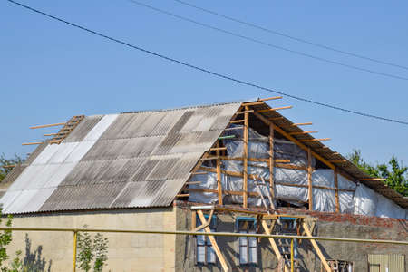 Roof of the house under construction. Construction of a private house.の写真素材
