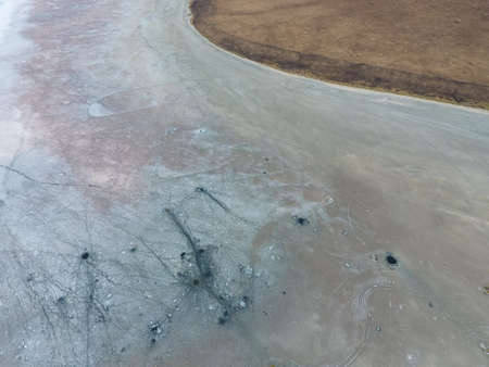 Top view of the salt lake mud sources. External similarity with craters. Mud healing springs.の写真素材