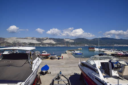 Novorossiysk, Russia - September 9, 2016: yachts in the yacht club. Yachts sailing diving enthusiasts. Port of Novorossiysk.のeditorial素材