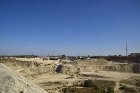Large quarry for gravel mining, sand and clay. Mining machines and units. Mining.