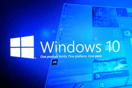 Russia, Poltavskaya village - August 13, 2016: The logo screen in Windows 10 operating system.