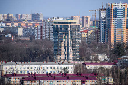 City landscape. The view from the heights of the 24th floor. Krasnodar city. Urban view.