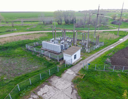 Electrical substation for power supply to an industrial facility. Equipment of a high-voltage transformer station.の写真素材