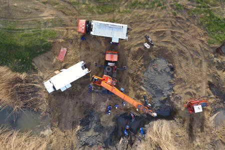 Repair of the gas pipeline section passing through the water channel. Repair work.