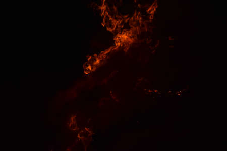 Fire. Burning of rice straw at night.