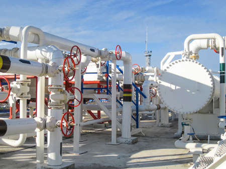 Heat exchangers in a refinery. The equipment for oil refining.