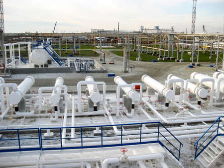 Heat exchangers in a refinery. The equipment for oil refining.