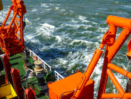 Ship in the sea. The edge of the barge deck.の写真素材