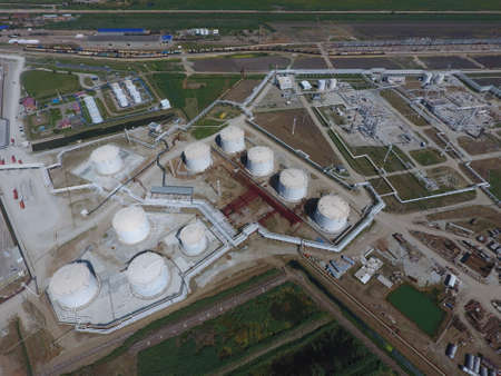 Reservoirs for storage of oil and products of its processing. Refineryの写真素材