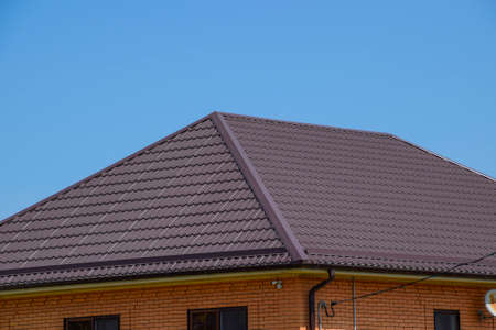 Roof metal sheets. Modern types of roofing materials.の写真素材