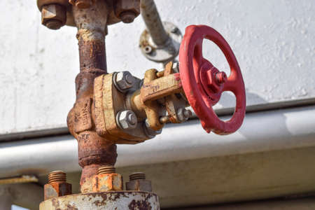 Shut-off valves on the high-pressure well flowing equipment. Oil equipment.の写真素材