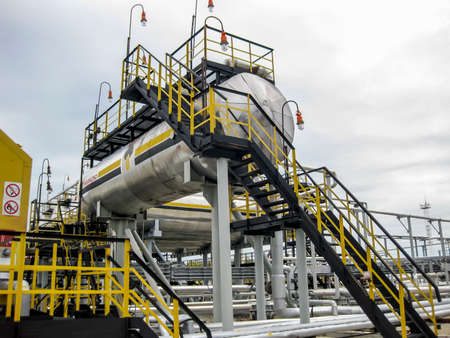 Bullets for process water in the oil field. Buffer tanks for formation waterの写真素材