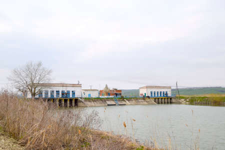 Water pumping station of irrigation system of rice fieldsの写真素材