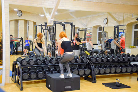 Stanitsa Poltavskaya, Russia - December 26, 2016: Fitness Hall Stan. Cross-match competitions dedicated to the birthday of the gym. Gym in the village Poltavskaya.のeditorial素材