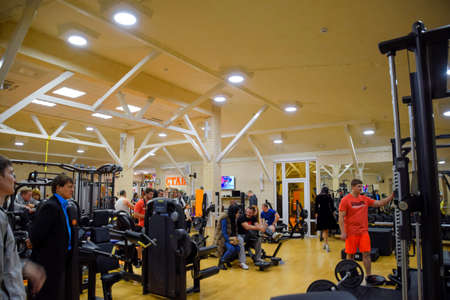 Stanitsa Poltavskaya, Russia - December 26, 2016: Fitness Hall Stan. Cross-match competitions dedicated to the birthday of the gym. Gym in the village Poltavskaya.のeditorial素材
