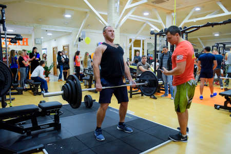 Stanitsa Poltavskaya, Russia - December 26, 2016: Fitness Hall Stan. Cross-match competitions dedicated to the birthday of the gym. Gym in the village Poltavskaya.のeditorial素材