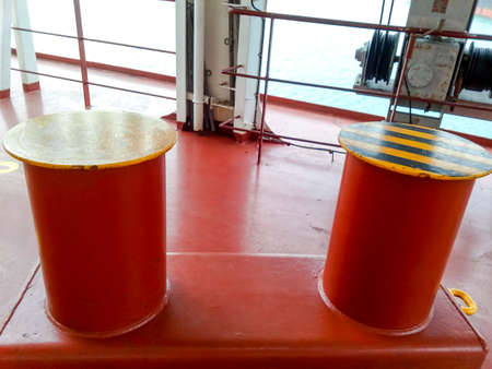 Mooring bollard on the decks of an industrial seaportの写真素材