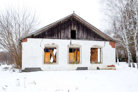 The old building of the administration of the settlement Elitnyy, Krasnodar Krai, Russia. Soviet heritage. Destroyed infrastructureの写真素材