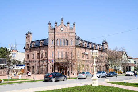 village Poltavskaya, Russia - April 07, 2016: The building in the village of Poltavskaya under the name of Stan. Dining room, fitness room and much more.のeditorial素材