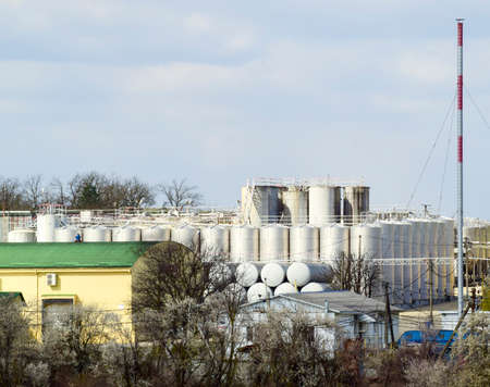 Stainless steel tanks at the winery. Winery. Wine and alcoholic beverages production.の写真素材