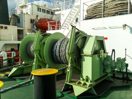 Babina with a sea mooring rope. Mooring on the ship.の写真素材