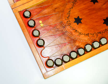 Backgammon. Board game with dice. Backgammon handmade