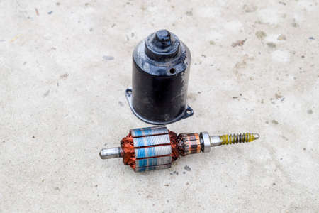 Electric wiper motor for car wipers. Disassembled electric motor.の写真素材