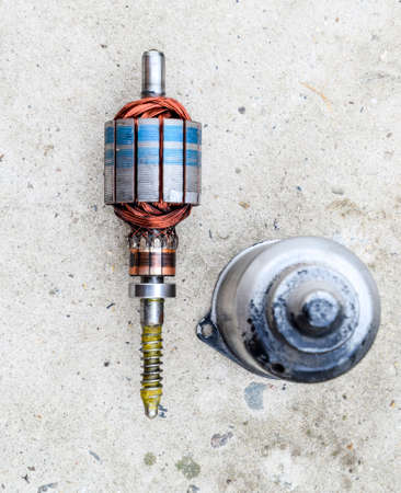 Electric wiper motor for car wipers. Disassembled electric motor.の写真素材