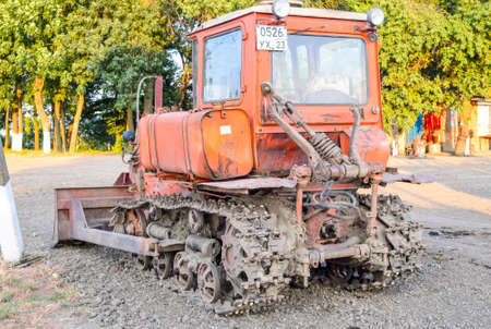 Russia, Temryuk - 15 July 2015: Tractor, standing in a row. Agricultural machinery. Parking of agricultural machineryのeditorial素材