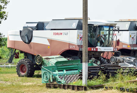 Russia, Poltavskaya village - September 6, 2015: Combine harvesters Torum Agricultural machinery