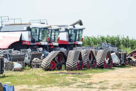 Russia, Poltavskaya village - September 6, 2015: Combine harvesters Torum Agricultural machinery