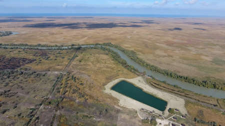 Landscape near the Sea of Azov, the river, an artificial lake and open spaces for hunting and...