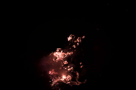Fire. Burning of rice straw at night.