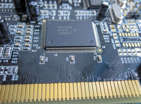Electronic board with electrical components. Electronics of computer equipment.