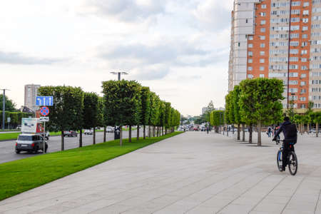 Krasnodar, Russia - June 06, 2017: New storey residential building on the city street. Residential houses.のeditorial素材