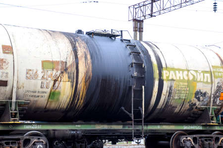 Slavyansk-on-Kuban, Russia - March 30, 2018: Tanks for transportation of oil and oil products.のeditorial素材