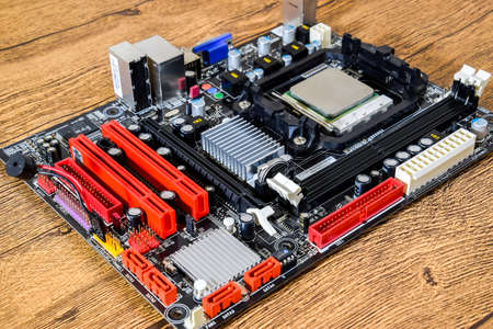 Electronic board with electrical components. Electronics of computer equipment.