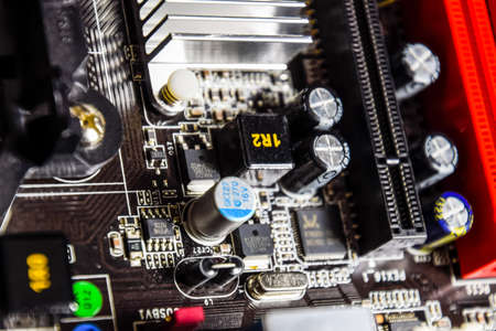 Electronic board with electrical components. Electronics of computer equipment.