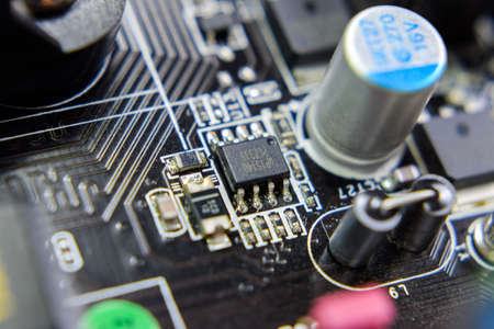 Electronic board with electrical components. Electronics of computer equipment.