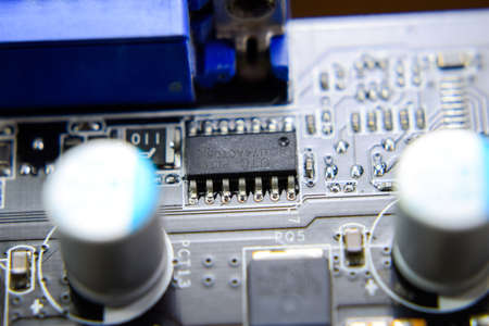 Electronic board with electrical components. Electronics of computer equipment.