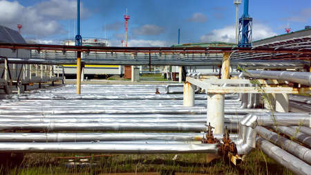 Oil field. The equipment of crafts , iron designs and pipes