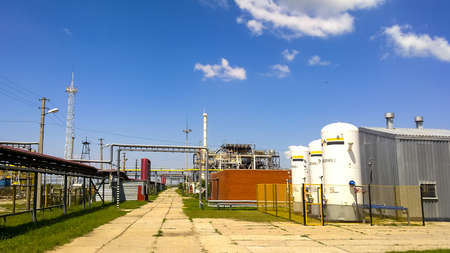 Slavyansk-on-Kuban, Russia - June 28, 2013: Oil industry object. Technological pipelines and...