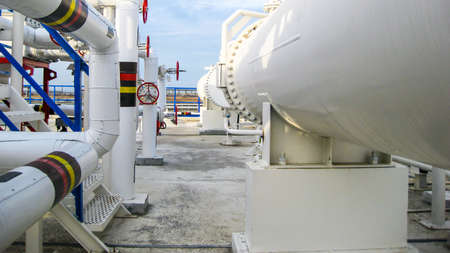 Heat exchangers in a refinery. The equipment for oil refining.