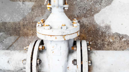 Latch on the pipeline. Oil refinery. Equipment for primary oil refining.の写真素材